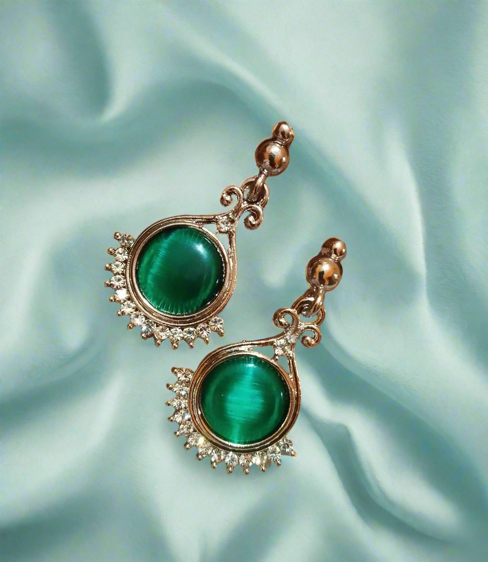 Dainty emerald green rosegold Stud Statement Earrings,  Teardrop Earrings, emerald greenEarrings, Wedding Jewelry, Bridesmaid Gift BELK007f-PunnagaiDJ