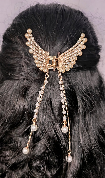 Butterfly Hair clips with Pearl, White  stones