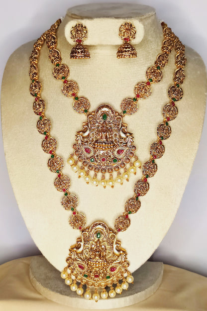 Sparkling Antique lakshmi peacock Haram with lakshmi chain