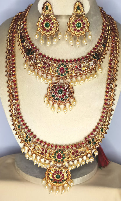 Gleaming Antique sequence red stone Haram set