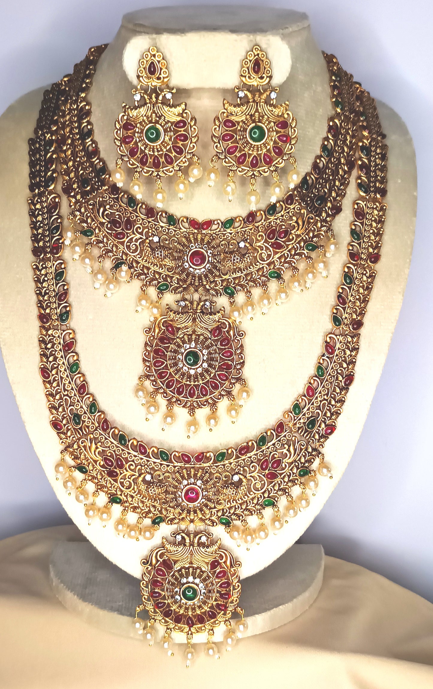 Stunning Antique Peacock round red beads Haram Set