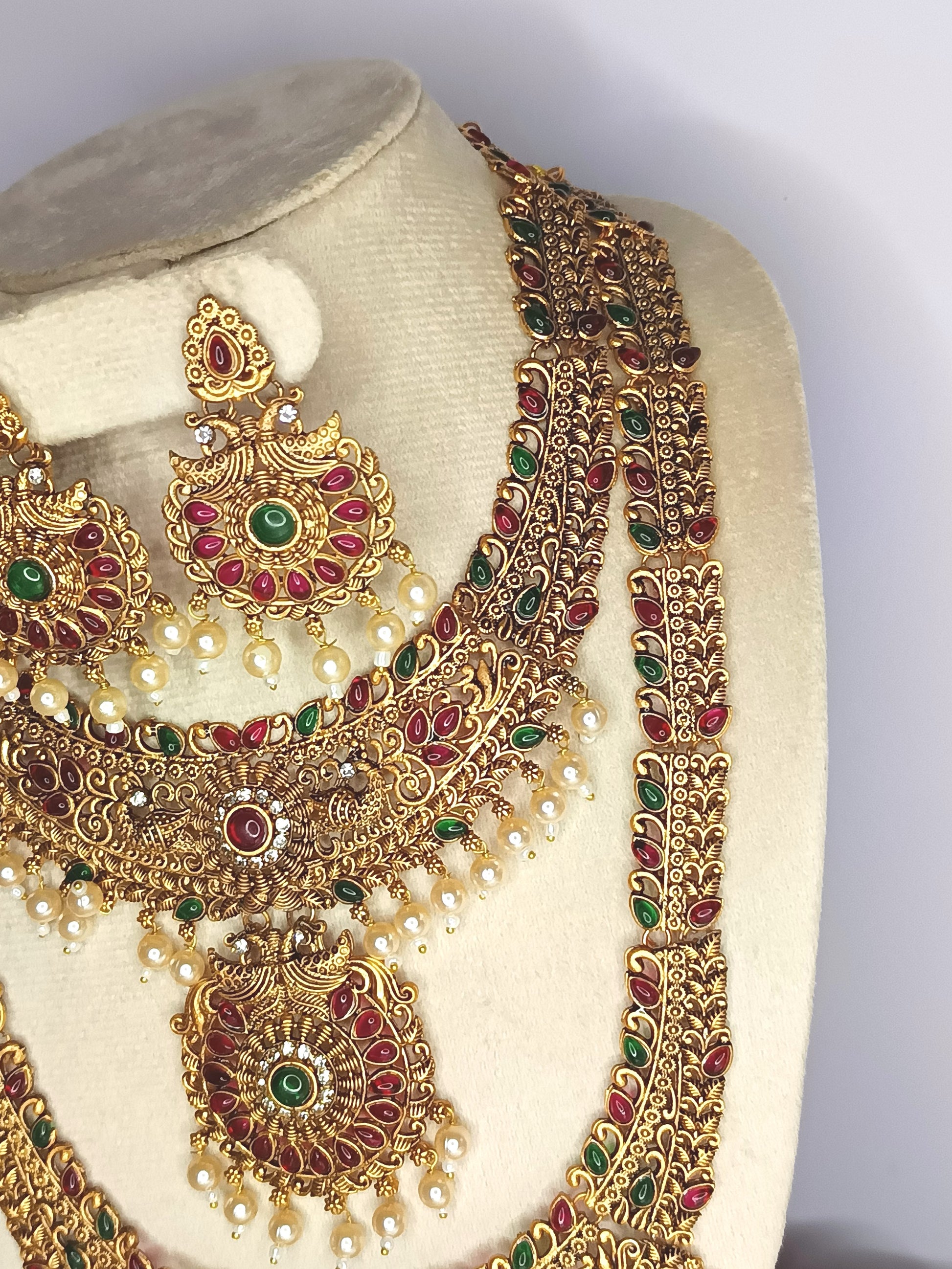 Stunning Antique Peacock round red beads Haram Set