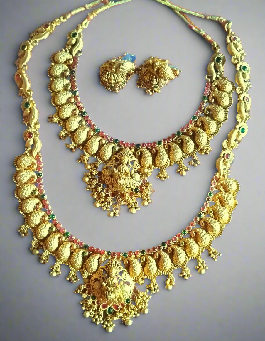 Brilliant Antique heavy lakshmi peacock Haram set
