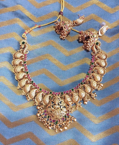 Brilliant Antique heavy lakshmi peacock Haram set