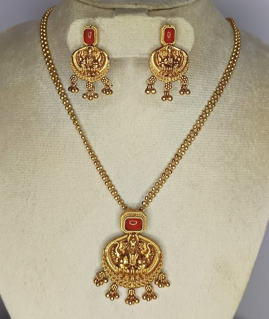 Gold Chain with coral beaded lakshmi pendent