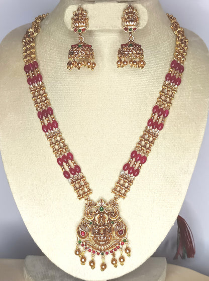 Stunning Antique lakshmi Haram set with ruby beads