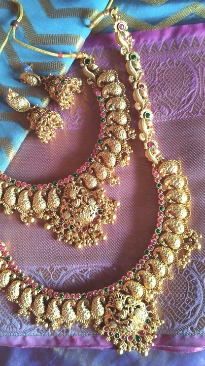 Brilliant Antique heavy lakshmi peacock Haram set