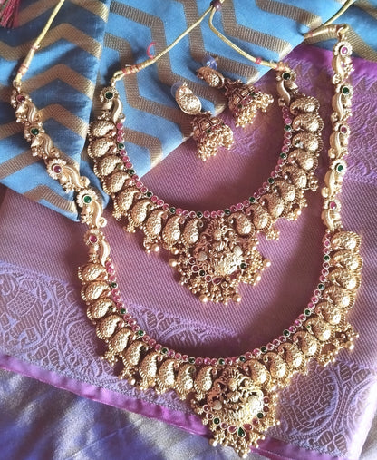 Brilliant Antique heavy lakshmi peacock Haram set