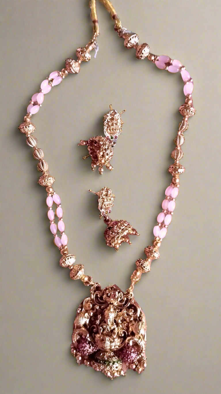 Amazing Antique lakshmi haram set with Pink beads