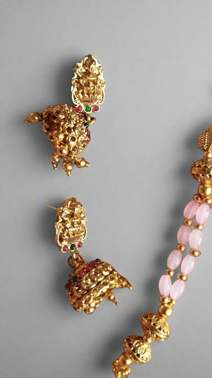 Amazing Antique lakshmi haram set with Pink beads