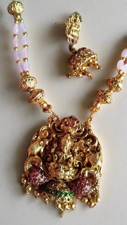 Amazing Antique lakshmi haram set with Pink beads