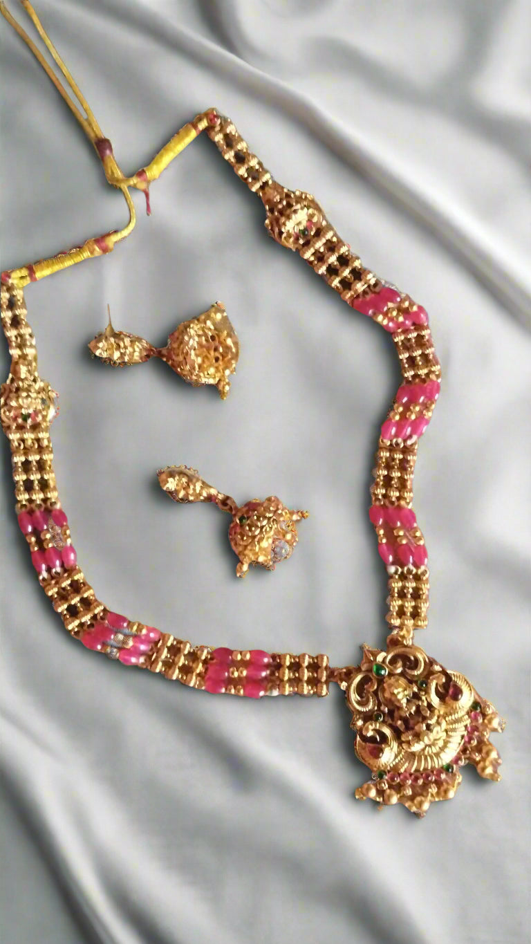 Stunning Antique lakshmi Haram set with ruby beads