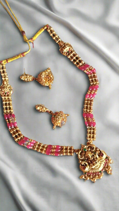 Stunning Antique lakshmi Haram set with ruby beads