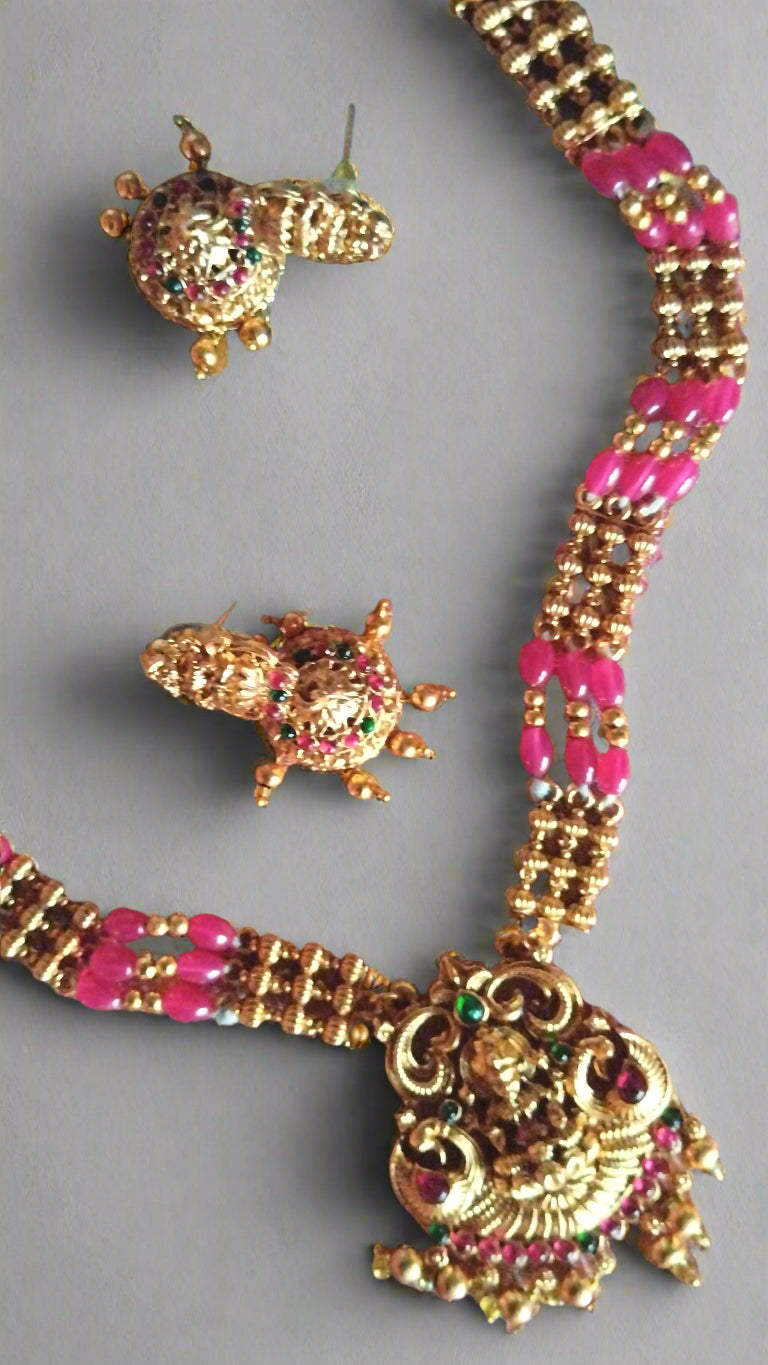 Stunning Antique lakshmi Haram set with ruby beads