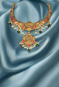 Stunning Antique lakshmi necklace set with coral and emerald beads