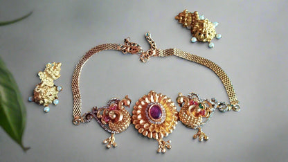 Enchanting Antique Choker sunflower peacock-PunnagaiDJ
