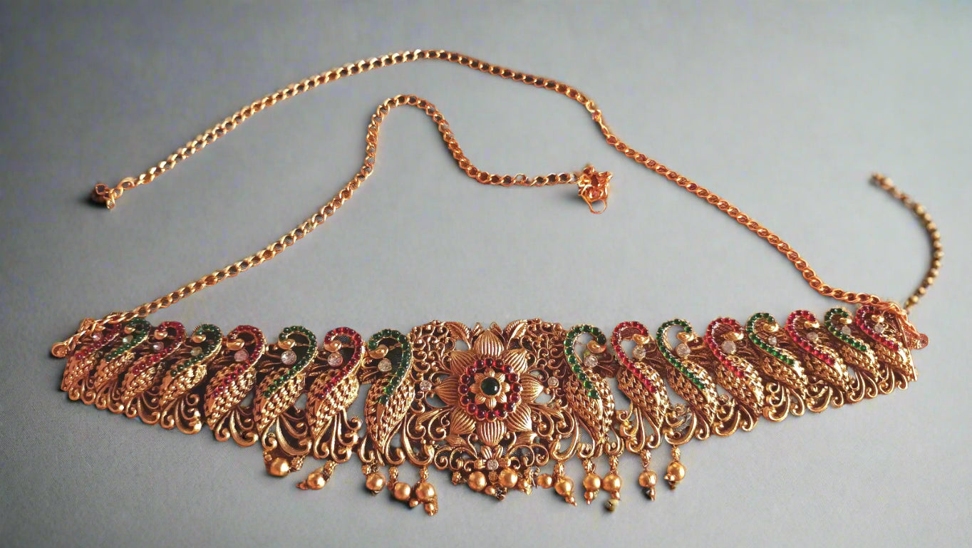 Gleaming Antique Peacock lotus beads waist belt