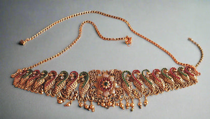 Gleaming Antique Peacock lotus beads waist belt