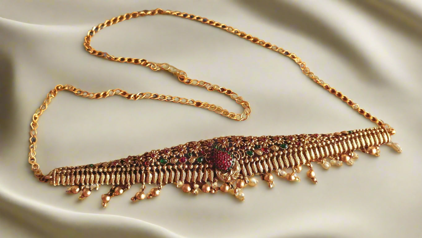 Dazzling Antique Kundan Work with Gold Beads waist belt