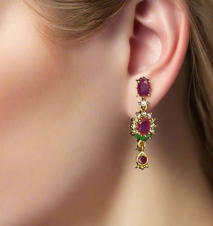 Dashing 2drops Ruby Emerald Hanging earring