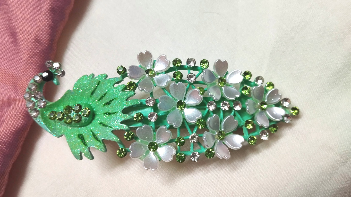 Peacock Hair clipswith Multi color  stones