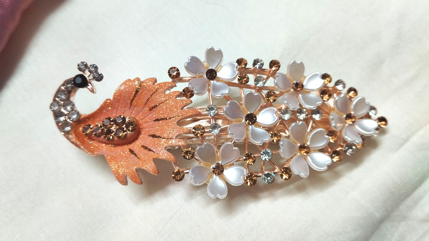 Peacock Hair clipswith Multi color  stones