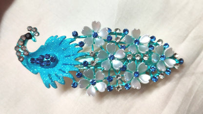 Peacock Hair clipswith Multi color  stones
