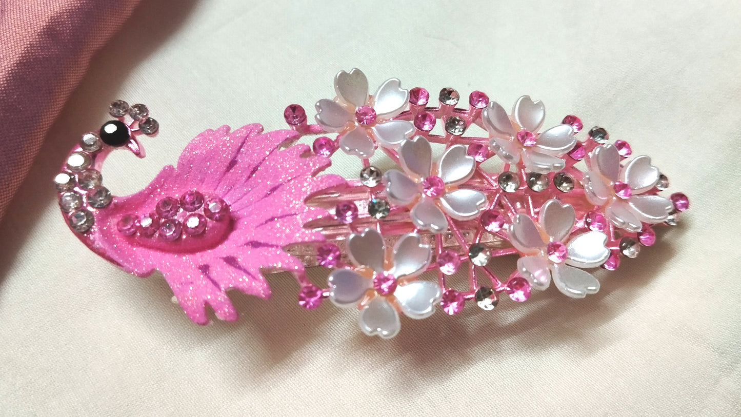 Peacock Hair clipswith Multi color  stones