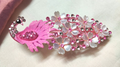 Peacock Hair clipswith Multi color  stones