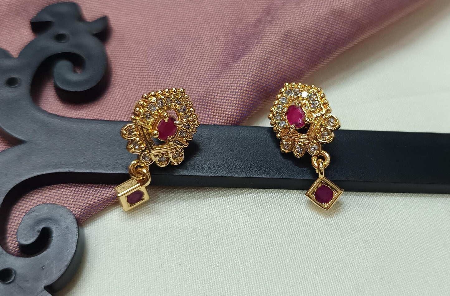 Hexogonal ruby stud earrings