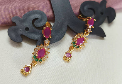 Dashing 2drops Ruby Emerald Hanging earring