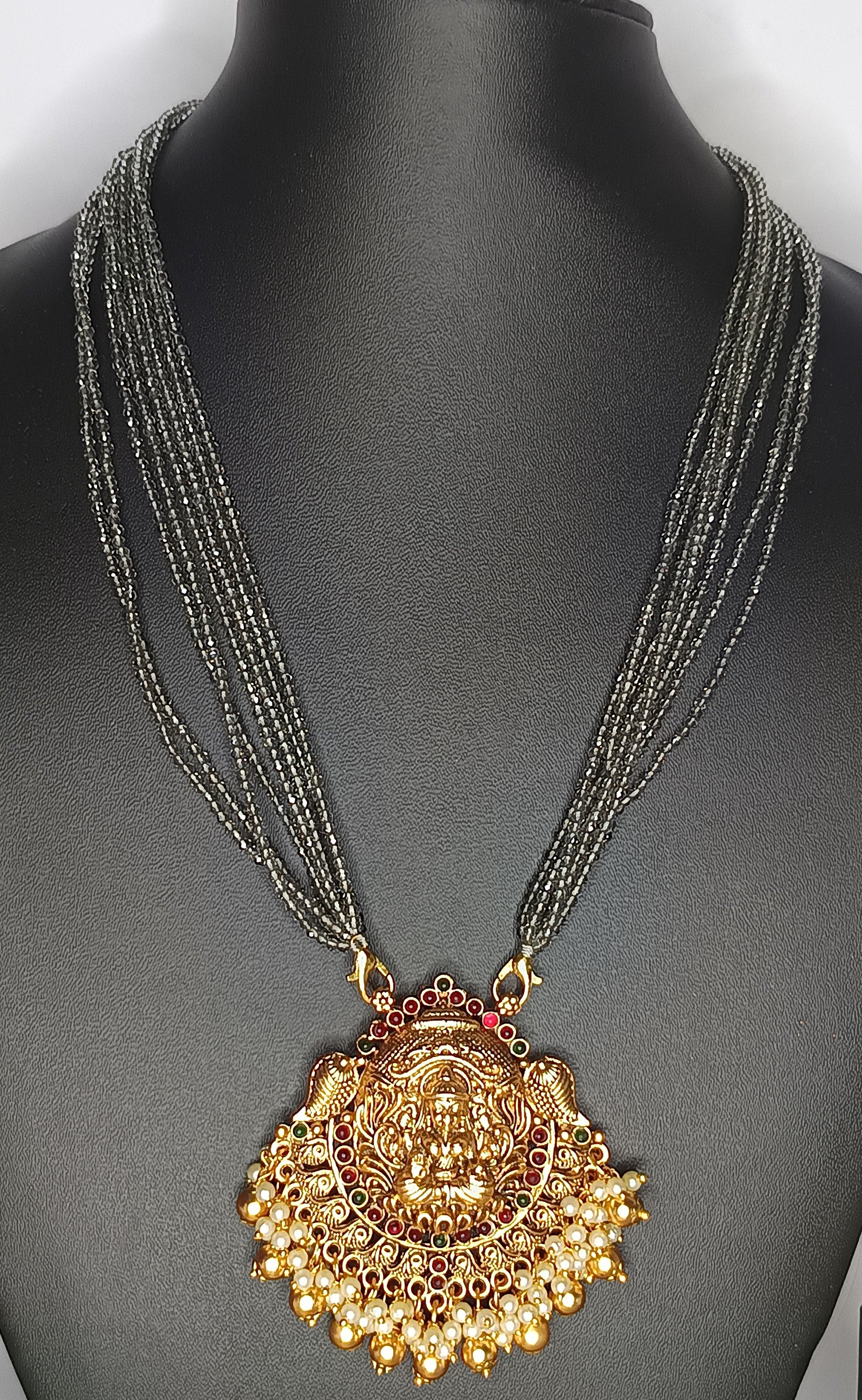 Grey Crystal Bead Chain with lakshmi pendent