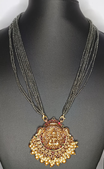 Grey Crystal Bead Chain with lakshmi pendent