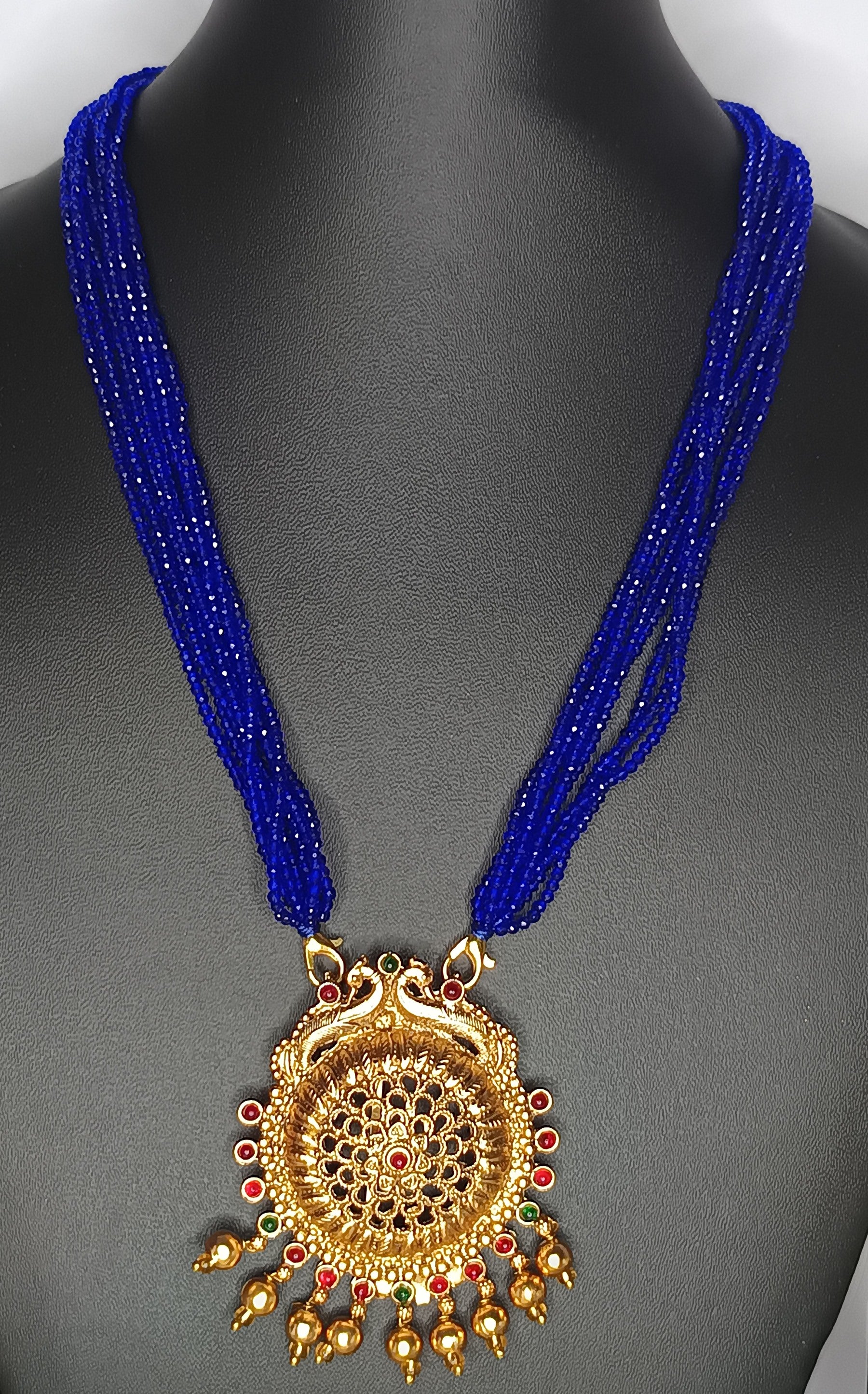 Indigo Blue Crystal bead pendent Chain