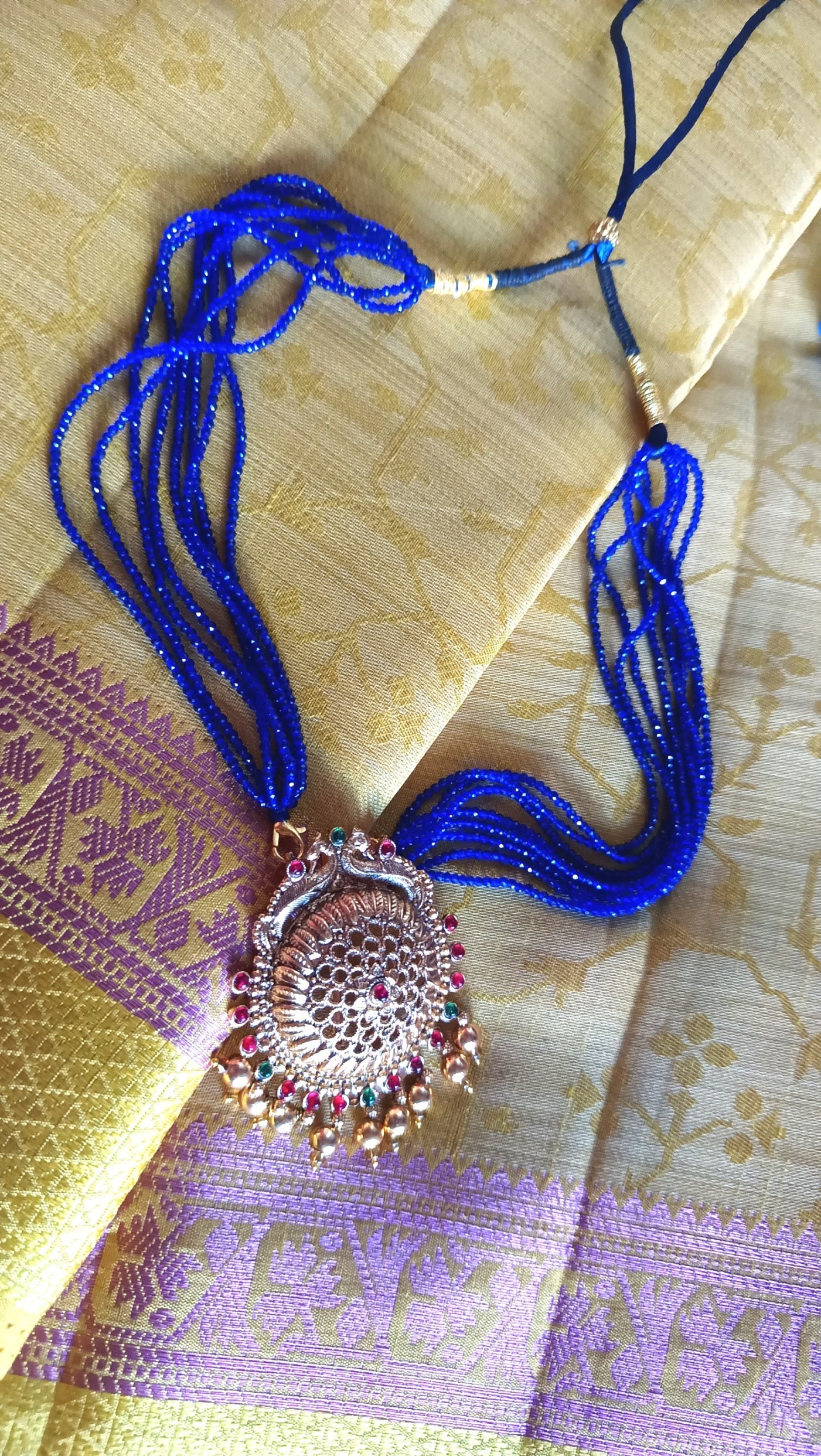 Indigo Blue Crystal bead pendent Chain