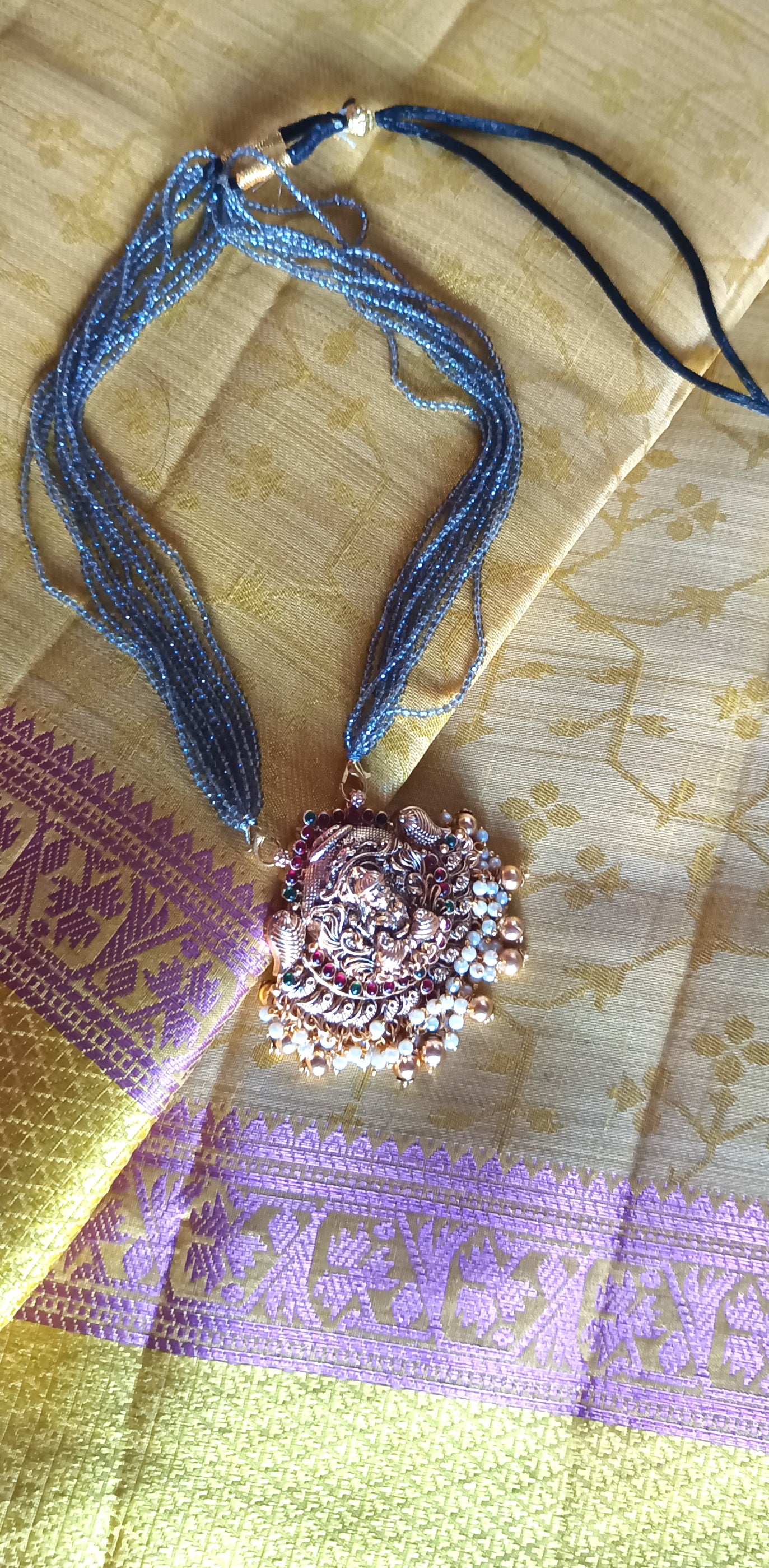 Grey Crystal Bead Chain with lakshmi pendent