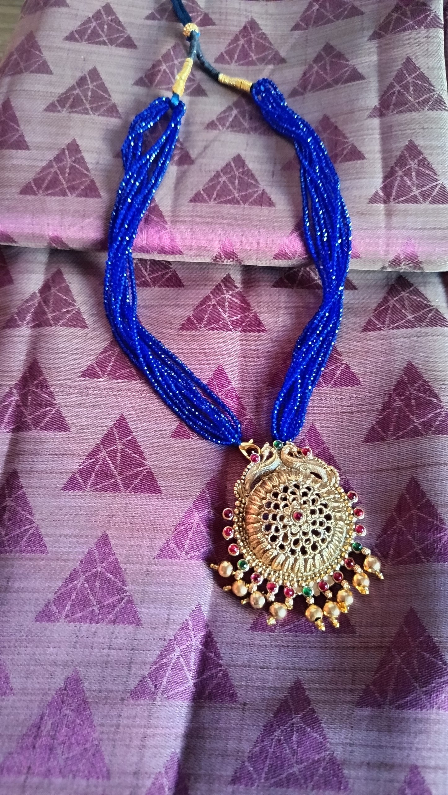 Indigo Blue Crystal bead pendent Chain