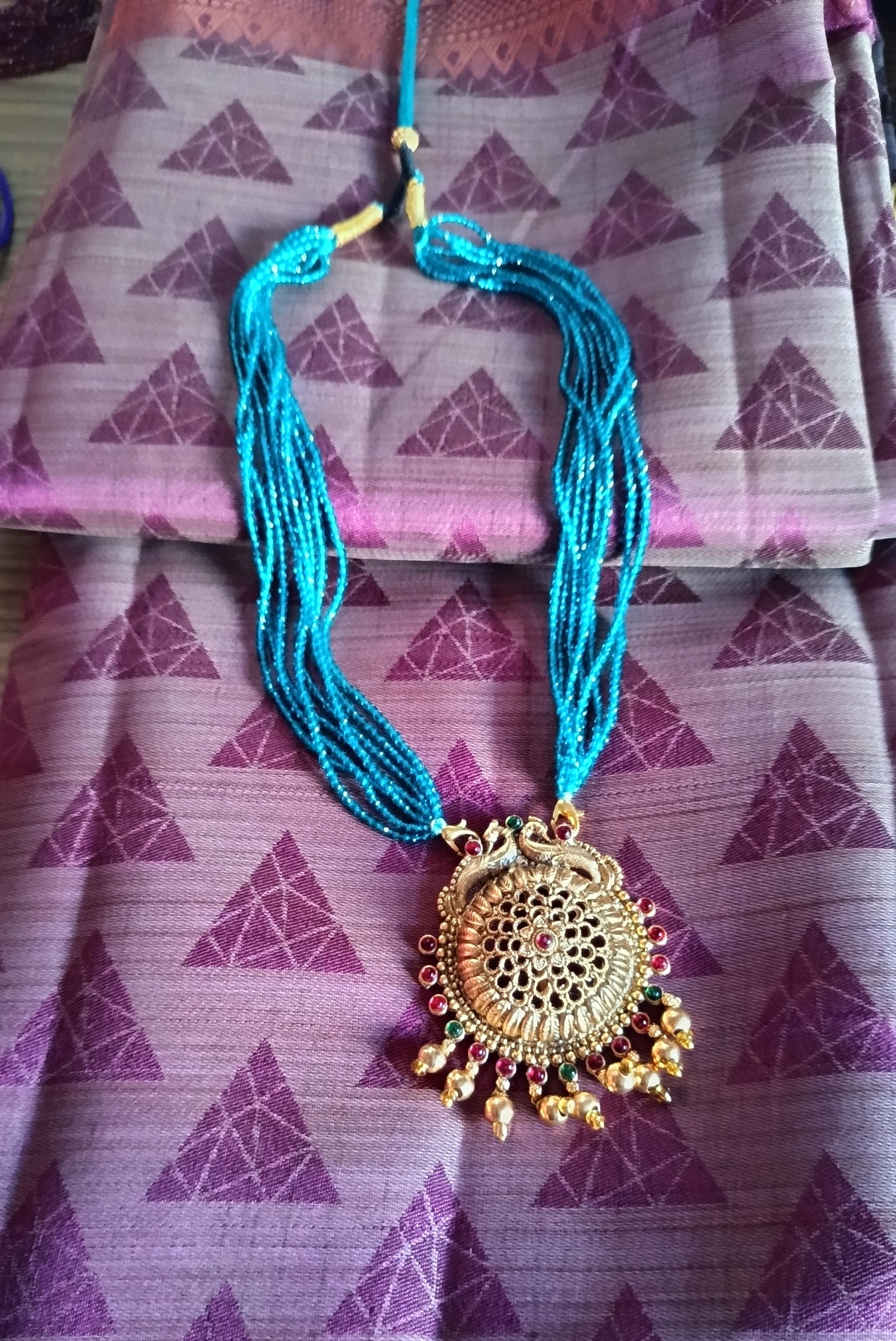 Rama Blue Crystal bead pendent Chain