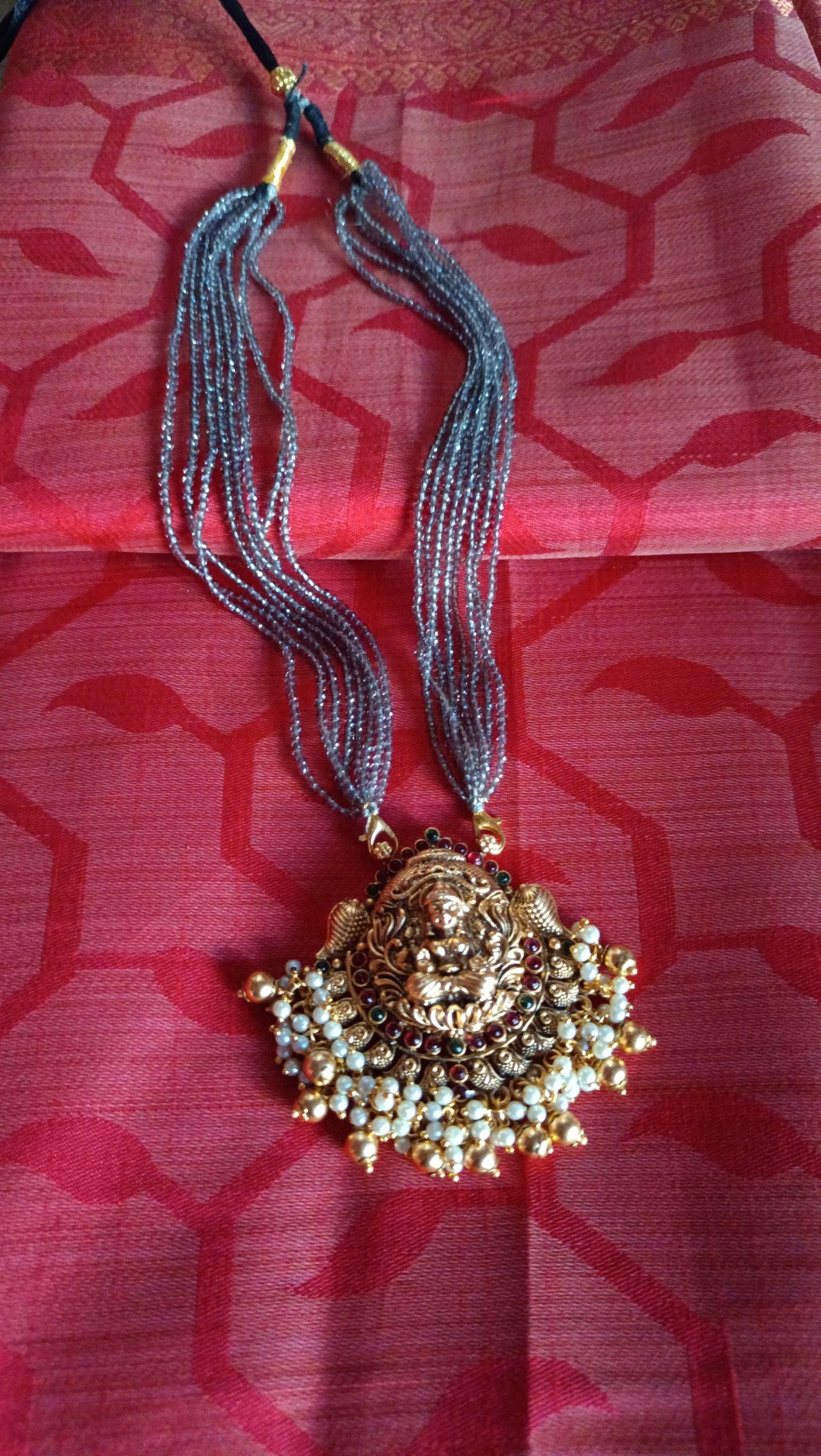 Grey Crystal Bead Chain with lakshmi pendent