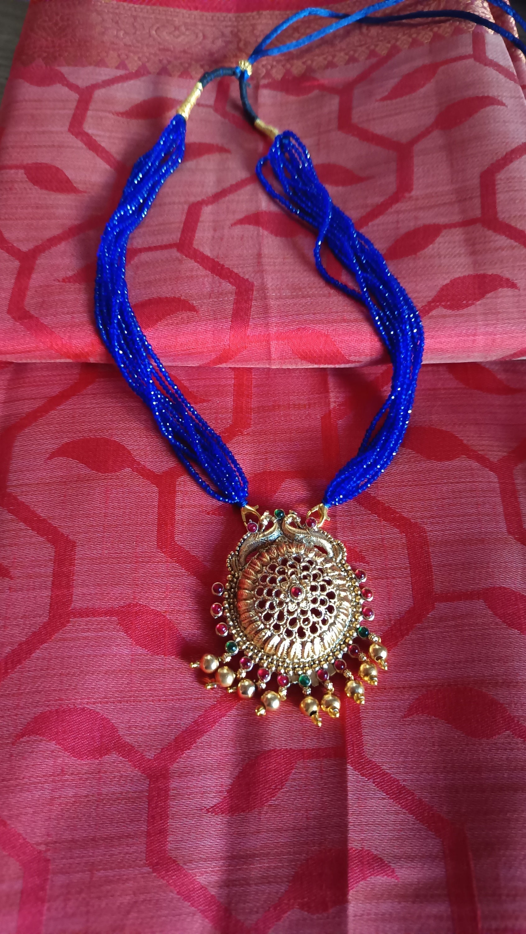 Indigo Blue Crystal bead pendent Chain