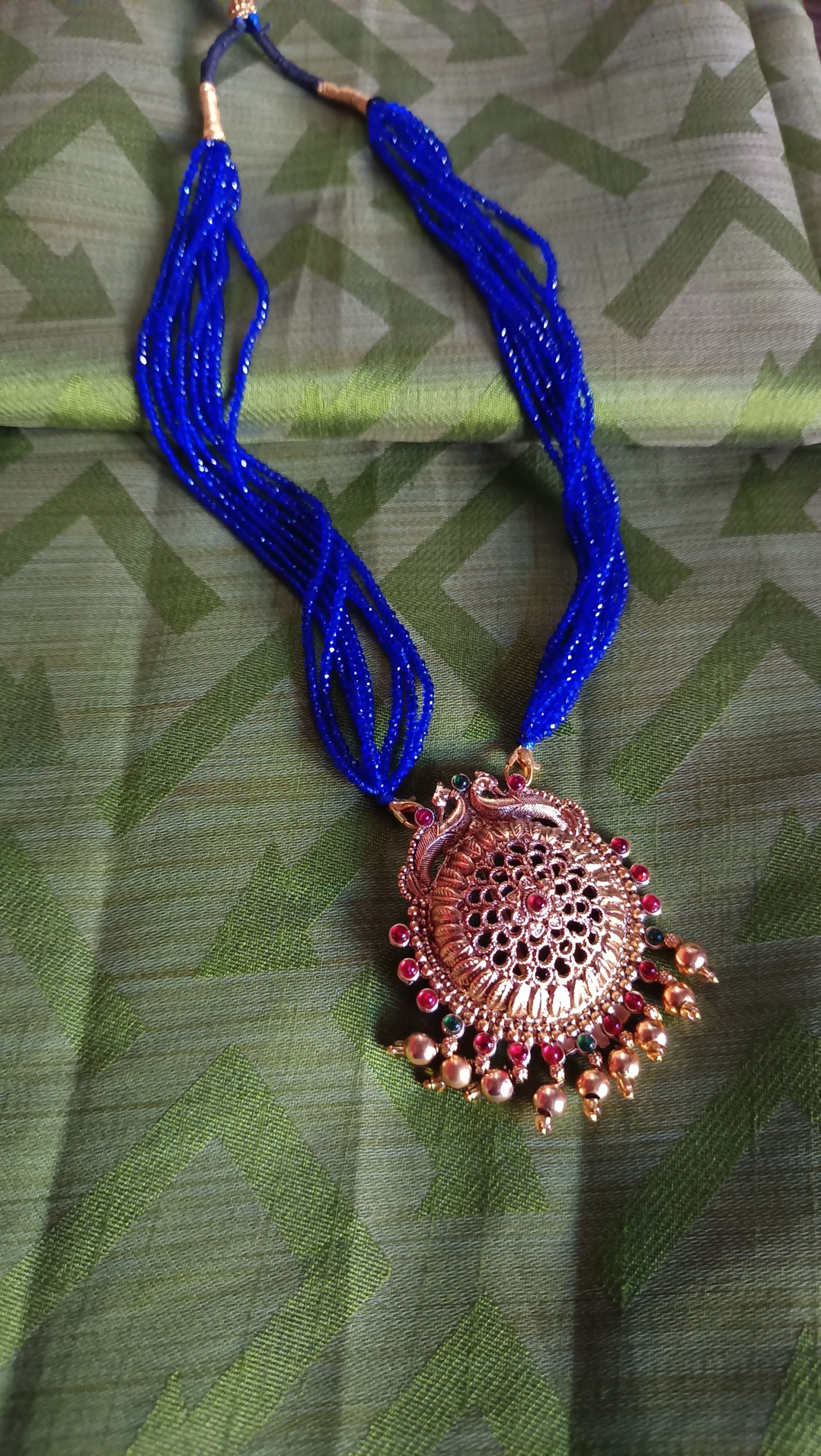 Indigo Blue Crystal bead pendent Chain
