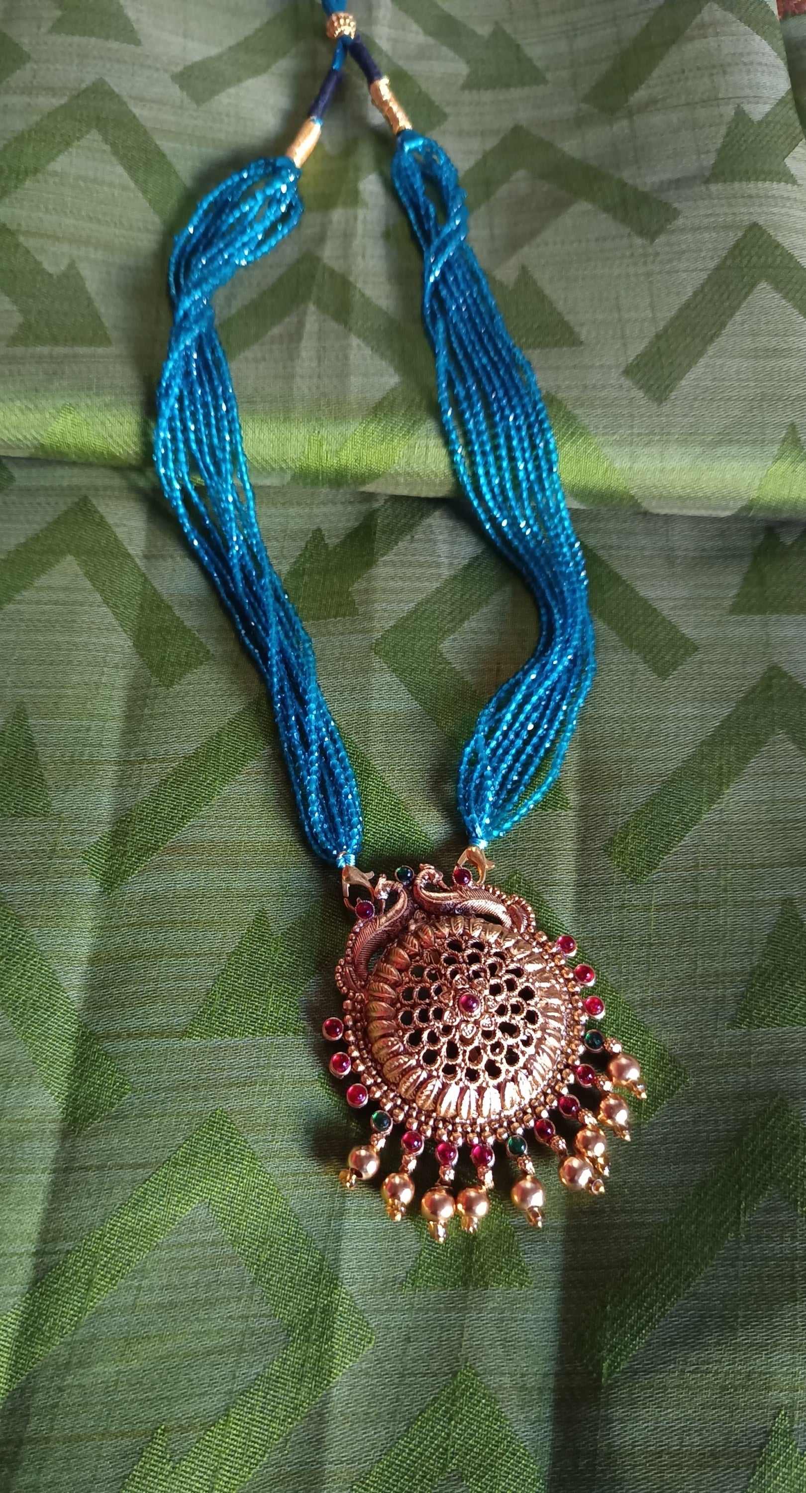 Rama Blue Crystal bead pendent Chain