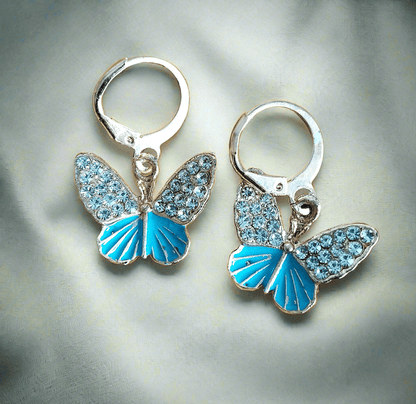 gold plated AD stone butterfly earrings hoop dangler
Enamel Butterfly Charms Handmade Insect Earrings
Girls college party
