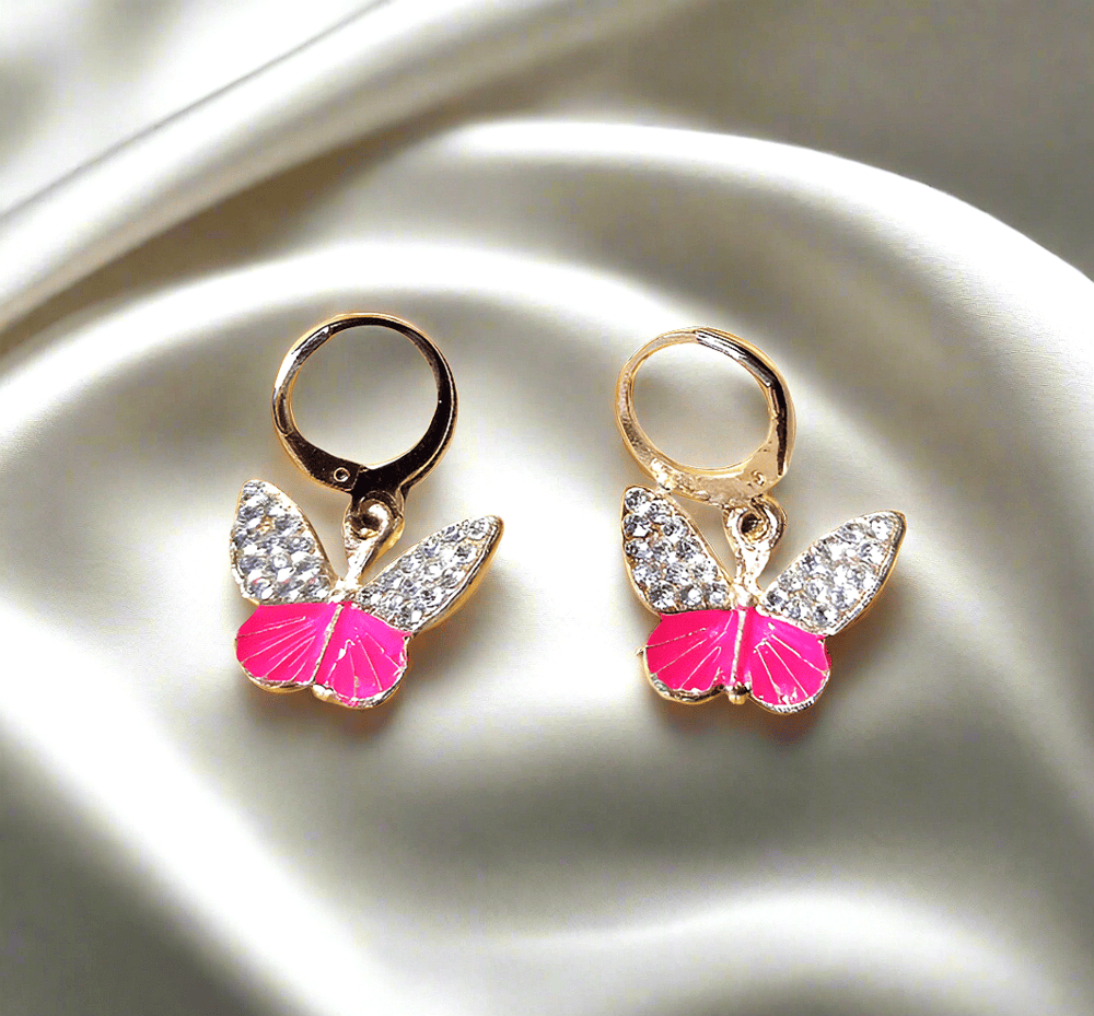 gold plated AD stonebutterfly earrings hoop dangler
Enamel Butterfly Charms Handmade Insect Earrings
Girls college party