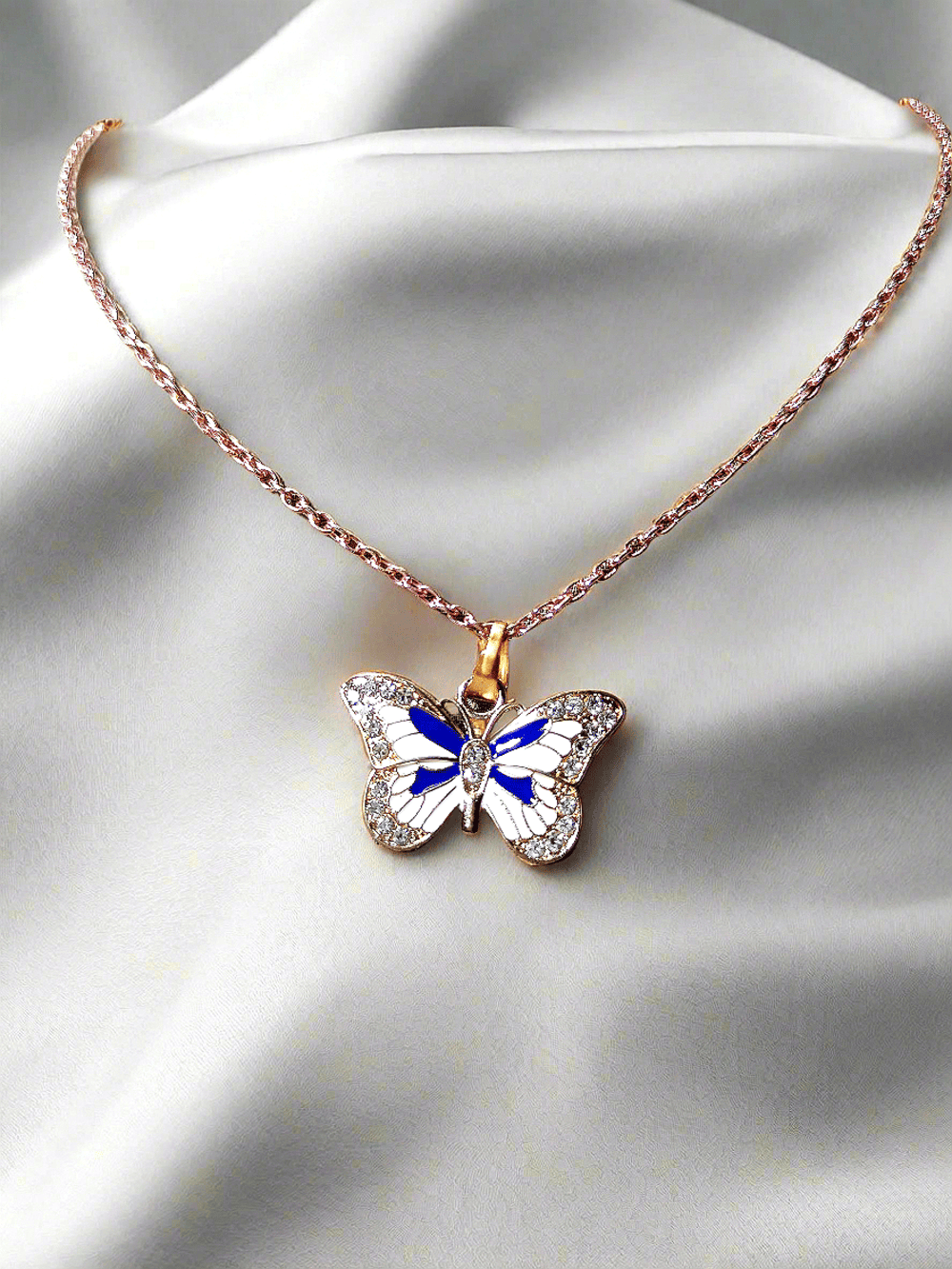 gold plated AD stone butterfly rose gold chains
Enamel Butterfly Charms Handmade Insect neck chains
Girls college party
