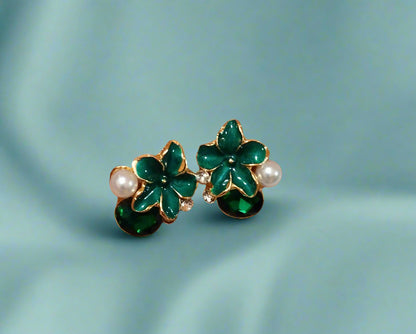 Trendy light weight shiny earring with korean western stylish danglers-h-BELK007g-Green-rosegold-PunnagaiDJ