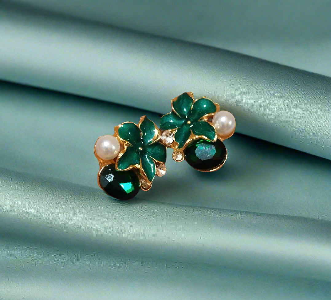 Trendy light weight shiny earring with korean western stylish danglers-BELK007g-green-rosegold-PunnagaiDJ