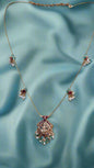 Invisible Gold Chain with pendent and ruby and Emerlad with pearls