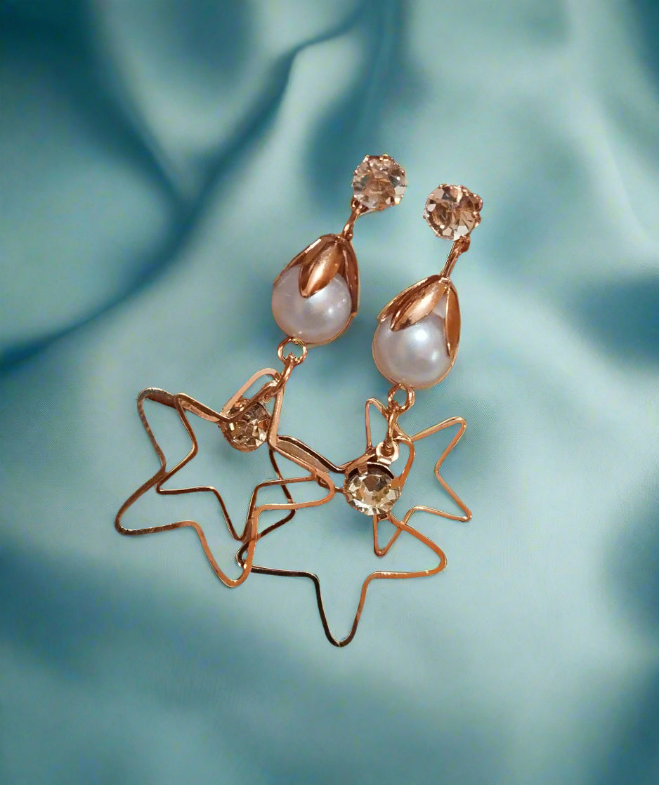 Trendy light weight shiny earring with korean western stylish danglersBELK007i-rosegold-pearl-PunnagaiDJ