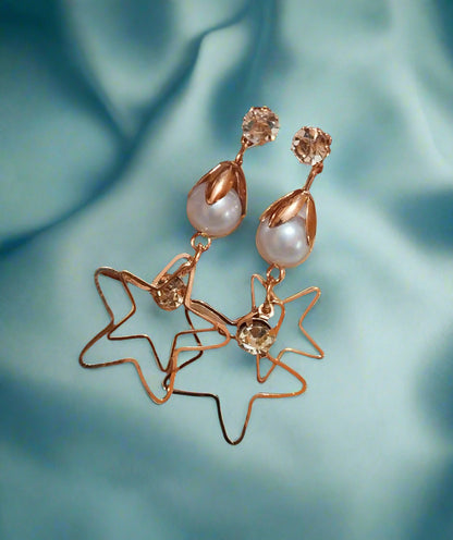 Trendy light weight shiny earring with korean western stylish danglersBELK007i-rosegold-pearl-PunnagaiDJ